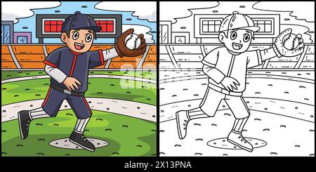 Illustrazione della pagina da colorare per il baseball Illustrazione Vettoriale