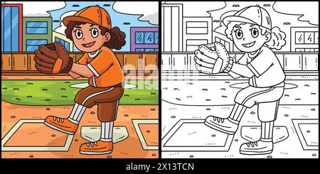 Illustrazione della pagina da colorare per il baseball Illustrazione Vettoriale