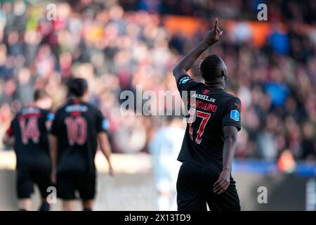 14 aprile 2024, Herning, Danimarca. Superligakampen mellem FC Midtjylland og FC København på MCH Arena i Herning søndag den 14. aprile 2024. Crediti: Ritzau/Alamy Live News Foto Stock