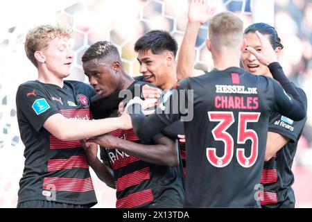 14 aprile 2024, Herning, Danimarca. Superligakampen mellem FC Midtjylland og FC København på MCH Arena i Herning søndag den 14. aprile 2024. Crediti: Ritzau/Alamy Live News Foto Stock