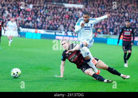 14 aprile 2024, Herning, Danimarca. Superligakampen mellem FC Midtjylland og FC København på MCH Arena i Herning søndag den 14. aprile 2024. Crediti: Ritzau/Alamy Live News Foto Stock