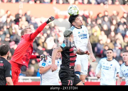 14 aprile 2024, Herning, Danimarca. Superligakampen mellem FC Midtjylland og FC København på MCH Arena i Herning søndag den 14. aprile 2024. Crediti: Ritzau/Alamy Live News Foto Stock