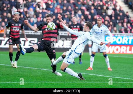 14 aprile 2024, Herning, Danimarca. Superligakampen mellem FC Midtjylland og FC København på MCH Arena i Herning søndag den 14. aprile 2024. Crediti: Ritzau/Alamy Live News Foto Stock