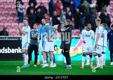 14 aprile 2024, Herning, Danimarca. Superligakampen mellem FC Midtjylland og FC København på MCH Arena i Herning søndag den 14. aprile 2024. Crediti: Ritzau/Alamy Live News Foto Stock