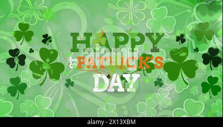 Immagine del testo del giorno di san patrizio e di shamrock su sfondo verde Foto Stock