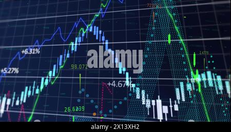 Una serie di grafici con numeri crescenti viene visualizzata su uno sfondo astratto Foto Stock