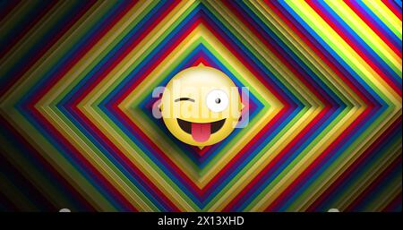 Immagine di un'icona emoji sorridente sui social media sulla forma dell'arcobaleno Foto Stock