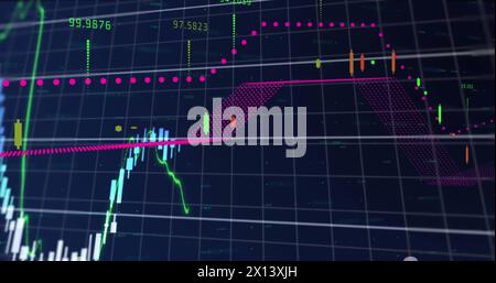 Una serie di grafici con numeri crescenti viene visualizzata su uno sfondo astratto Foto Stock