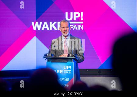 Reali 2024: Felipe vi al forum economico Wake Up, Spagna il re spagnolo Felipe vi ha visto parlare al giorno di inaugurazione della quarta edizione di Wake Up, Spagna, un forum economico organizzato dal quotidiano El Espanol alla Casa de America di Madrid. Madrid Casa de America Madrid Spagna Copyright: XAlbertoxGardinx AGardin 20240415 wakeup Spain 168 Foto Stock