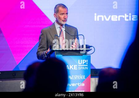 Reali 2024: Felipe vi al forum economico Wake Up, Spagna il re spagnolo Felipe vi ha visto parlare al giorno di inaugurazione della quarta edizione di Wake Up, Spagna, un forum economico organizzato dal quotidiano El Espanol alla Casa de America di Madrid. Madrid Casa de America Madrid Spagna Copyright: XAlbertoxGardinx AGardin 20240415 wakeup Spain 177 Foto Stock