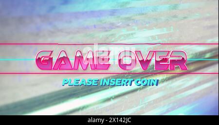 Immagine del game over, inserisci il testo della moneta su percorsi e cerchi leggeri Foto Stock