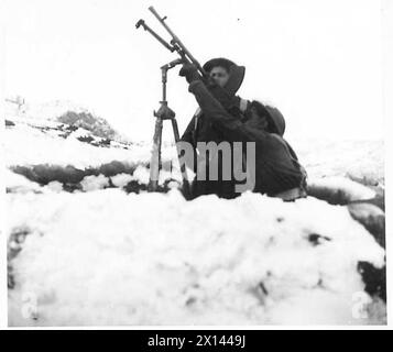Una squadra di mitragliatrici Bren del 2nd Battery, 1st Carpathian Light Artillery Regiment, 3rd Carpathian Rifles Division, 2nd Polish Corps, controlla la loro posizione a Rionero in Vulture, Italia, con il cannone montato per uso antiaereo il 10 febbraio 1944. Foto Stock