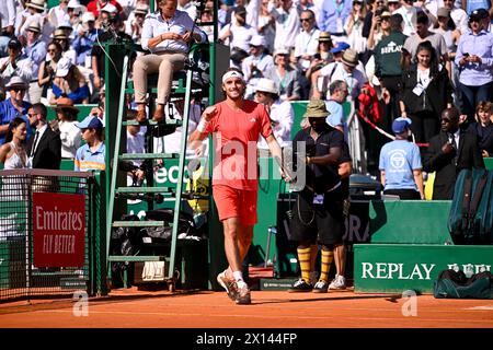 Roquebrune Cap Martin, Francia. 13 aprile 2024. Stefanos Tsitsipas durante il Rolex Monte-Carlo ATP Masters 1000 tennis il 13 aprile 2024 al Monte Carlo Country Club di Roquebrune Cap Martin, in Francia vicino a Monaco. Foto Victor Joly/DPPI credito: DPPI Media/Alamy Live News Foto Stock