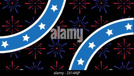 Immagine di forme blu con stelle bianche su fuochi d'artificio su sfondo nero Foto Stock