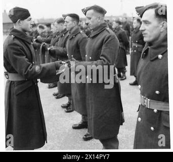 SHAMROCK PER I ROYAL IRISH FUSILIERS - Un sergente maggiore distribuisce shamrock alle truppe dell'esercito britannico Foto Stock