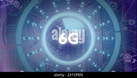 Immagine dell'elaborazione di dati e testo 6g su server informatici Foto Stock