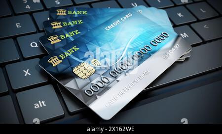 Carta di credito generica su un computer portatile. 3D illustrazione. Foto Stock