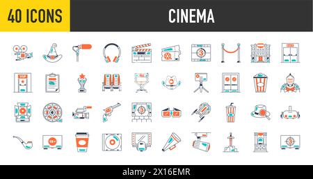 Semplice set di icone Cinema Vector. Contiene icone come cinema, TV, popcorn, Video Clip e molto altro. Illustrazione Vettoriale