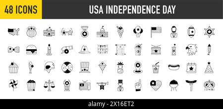 Icone vettoriali celebrative del giorno dell'indipendenza degli Stati Uniti. Illustrazione Vettoriale