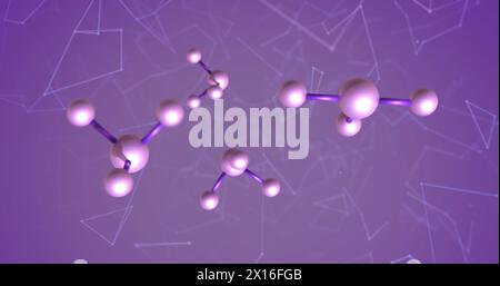 Immagine delle molecole e della rete di connessioni su sfondo viola Foto Stock