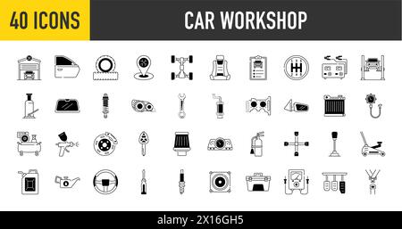 Set di correlato a officina auto, auto, automobile. Raccolta icone. Illustrazione vettoriale Illustrazione Vettoriale
