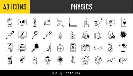 Set di icone fisiche. Pacchetto icone di stile sottile. Illustrazione vettoriale Illustrazione Vettoriale