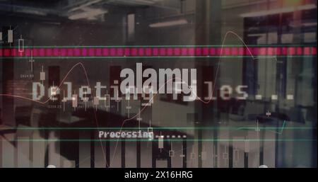 Immagine dell'interfaccia con elaborazione dei dati statistici rispetto a un ufficio vuoto Foto Stock