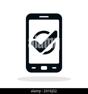 Telefono con icona con segno di spunta. Icona nera dello smartphone con segno di spunta. Illustrazione vettoriale Illustrazione Vettoriale