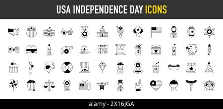 Icone vettoriali celebrative del giorno dell'indipendenza degli Stati Uniti. Illustrazione Vettoriale