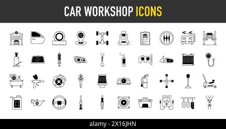 Set di correlato a officina auto, auto, automobile. Raccolta icone. Illustrazione vettoriale Illustrazione Vettoriale