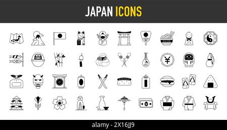 collezione japan icon in stile flat. Illustrazione Vettoriale