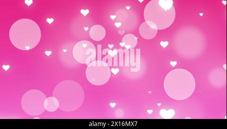 Immagine di punti e cuori su sfondo rosa Foto Stock