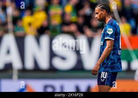 Sittard, Paesi Bassi. 14 aprile 2024. Sittard - Calvin Stengs del Feyenoord durante l'Eredivisie match tra fortuna Sittard contro Feyenoord al fortuna Sittard Stadion il 14 aprile 2024 a Sittard, nei Paesi Bassi. Credito: Foto Box to Box/Alamy Live News Foto Stock