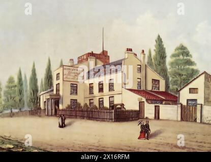 Hornsey Wood Tavern, 25 Alexandra Villas, Finsbury Park, Londra, c1863. La Hornsey Wood House fu demolita nel 1866, quando i giardini del tè e i terreni vennero assorbiti nel Finsbury Park. Foto Stock