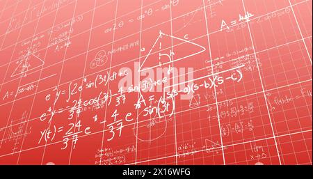 Immagine di equazioni matematiche e diagrammi su griglia su sfondo rosa Foto Stock