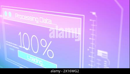 Immagine dell'interfaccia con elaborazione dati su sfondo a gradiente viola Foto Stock