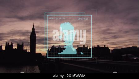Immagine di foto biometriche ed elaborazione dei dati sul paesaggio urbano di londra Foto Stock