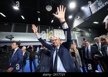 Caserta, Italia, 15 aprile 2024. Il Ministro dell'istruzione e del merito, Giuseppe Valditara, durante l'evento "Scuola futura", il campus itinerante del PNRR Education. Foto Stock