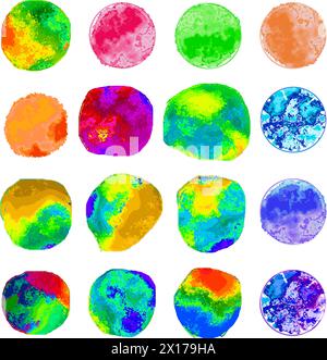 Set di vettore di acquerelli di sfondi astratti. spruzzi di vernice ad acquerello texture. raccolta di acqua colorata color design illustrazioni. grunge Illustrazione Vettoriale