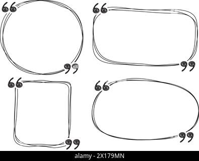 raccolta vettoriale di moduli di citazioni disegnati a mano per i messaggi di conversazione, le osservazioni vocali o i commenti. casella di citazione testo con linea bianca sottile isolata su backgrou giallo Illustrazione Vettoriale