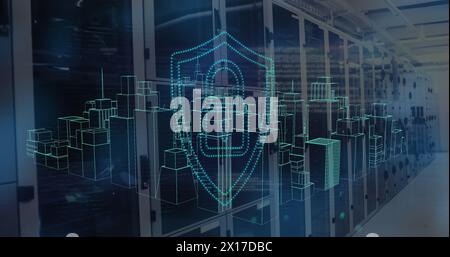 Immagine dell'elaborazione dei dati e del notebook luminoso sopra i numeri di un uomo caucasico in piedi al cinghiale Foto Stock