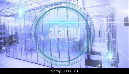 Questa immagine mostra un'immagine digitale di problemi matematici in fase di elaborazione su uno sfondo verde la i. Foto Stock