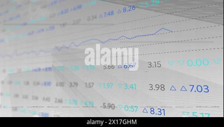 Immagine digitale del trattamento dei dati del mercato azionario in base all'elaborazione dei dati su sfondo bianco Foto Stock