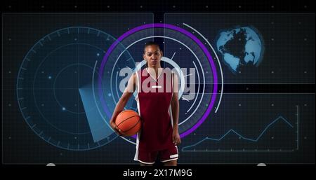 Immagine della scansione dell'oscilloscopio e dell'elaborazione dei dati su una giocatrice birazziale di basket Foto Stock