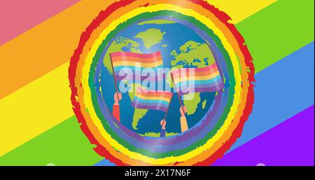 Immagine del globo con bandiere arcobaleno sullo sfondo arcobaleno Foto Stock