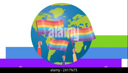 Immagine del globo con bandiere arcobaleno sui colori arcobaleno su sfondo bianco Foto Stock