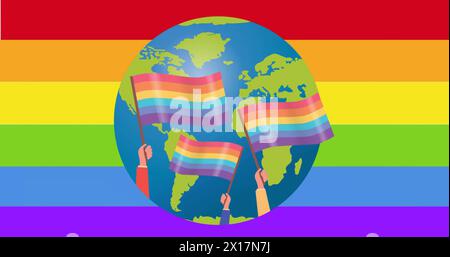 Immagine del globo con bandiere arcobaleno sui colori arcobaleno su sfondo bianco Foto Stock