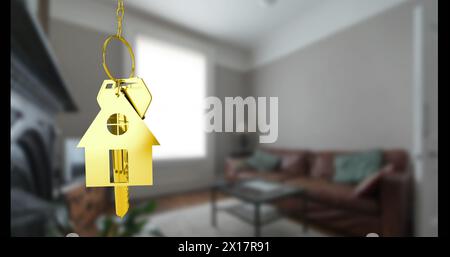 Immagine della chiave con portachiavi sull'interno della casa Foto Stock