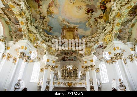 Vista interna, chiesa di pellegrinaggio di San Colomano, Schwangau, Fuessen, Ostallgaeu, Allgaeu, Svevia, Baviera, Germania Foto Stock
