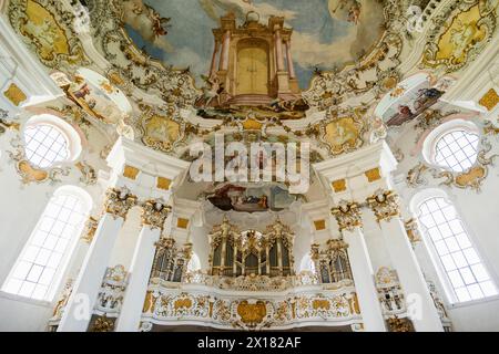 Vista interna, chiesa di pellegrinaggio di San Colomano, Schwangau, Fuessen, Ostallgaeu, Allgaeu, Svevia, Baviera, Germania Foto Stock